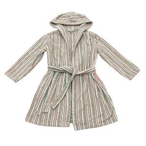 Yves Delorme Multicolor Striped Terry Cloth Robe Hooded Cotton Made in France